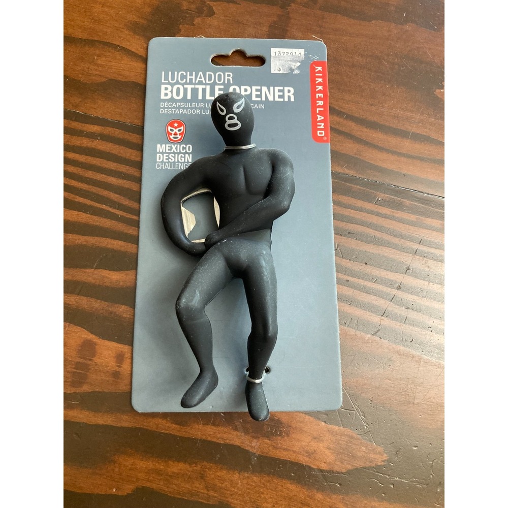 Kikkerland Luchador Bottle Opener Mexican Design Challenge - Black - NIP